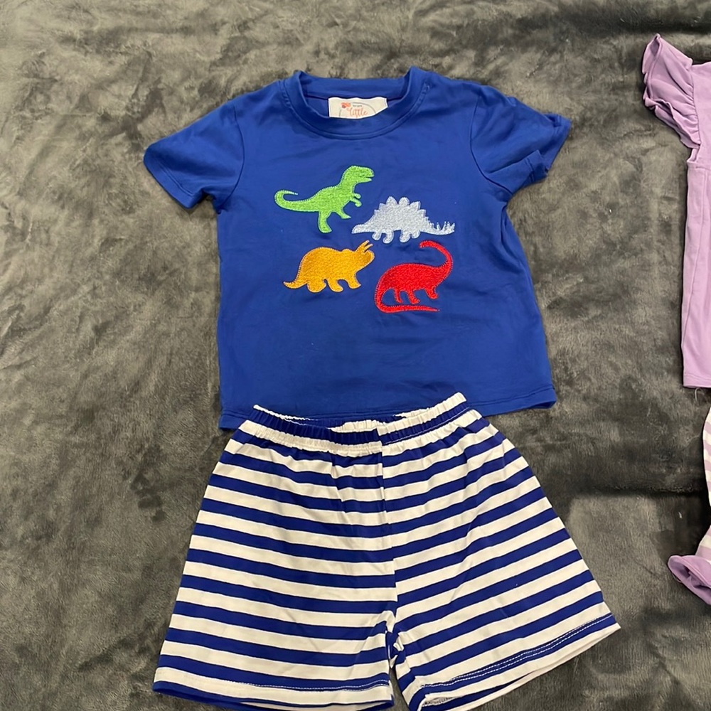 Matching dinosaur boy girl outfits